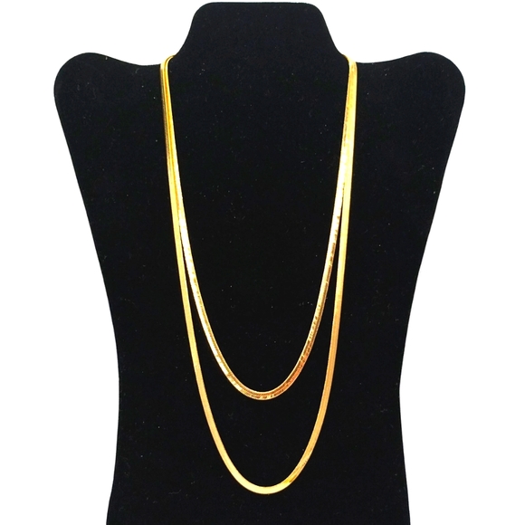 14K Gold Herringbone Chain Necklace ITALY 20" or 24". 14K Gold Plated Brass 4mm - Picture 3 of 8